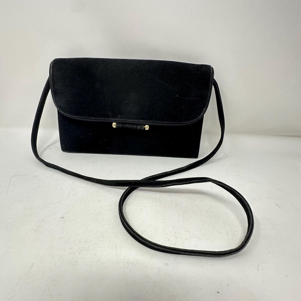 Vintage Sassy Black Velvet Clutch Crossbody Bag Evening Purse Minimalist Formal